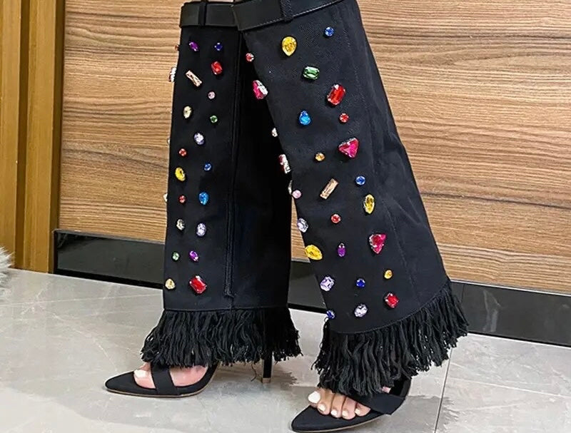 The Embellished Denim Heels
