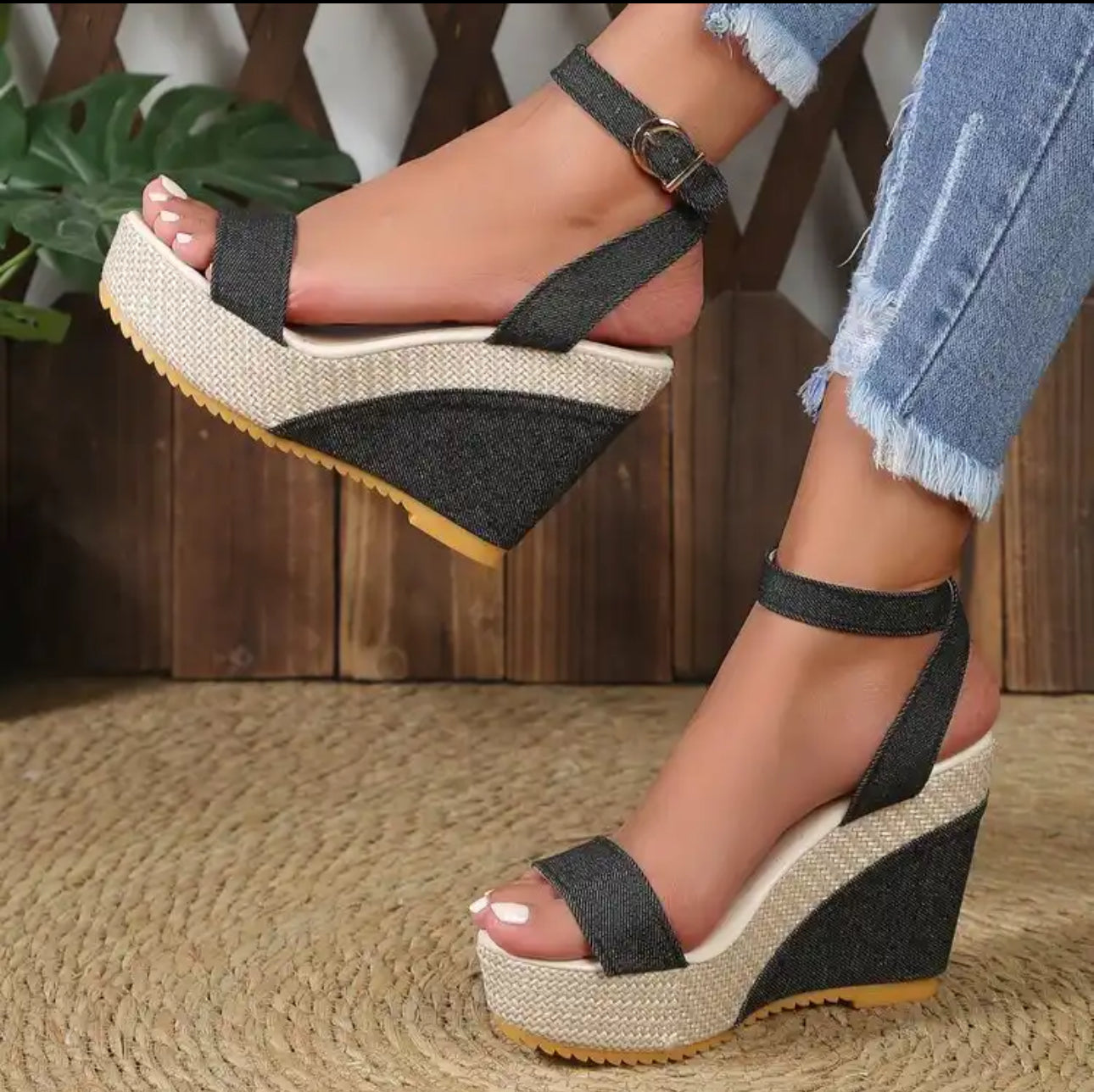 The Denim Wedge Sandals