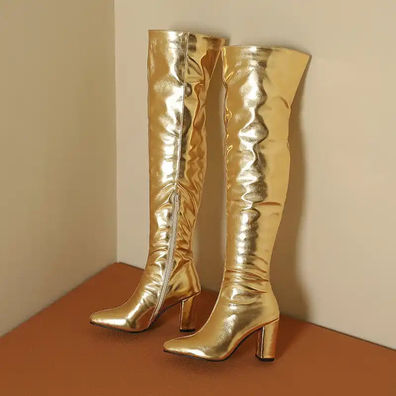 silver and gold boots