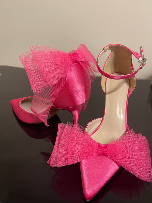 The Pink Bow Satin Shoes