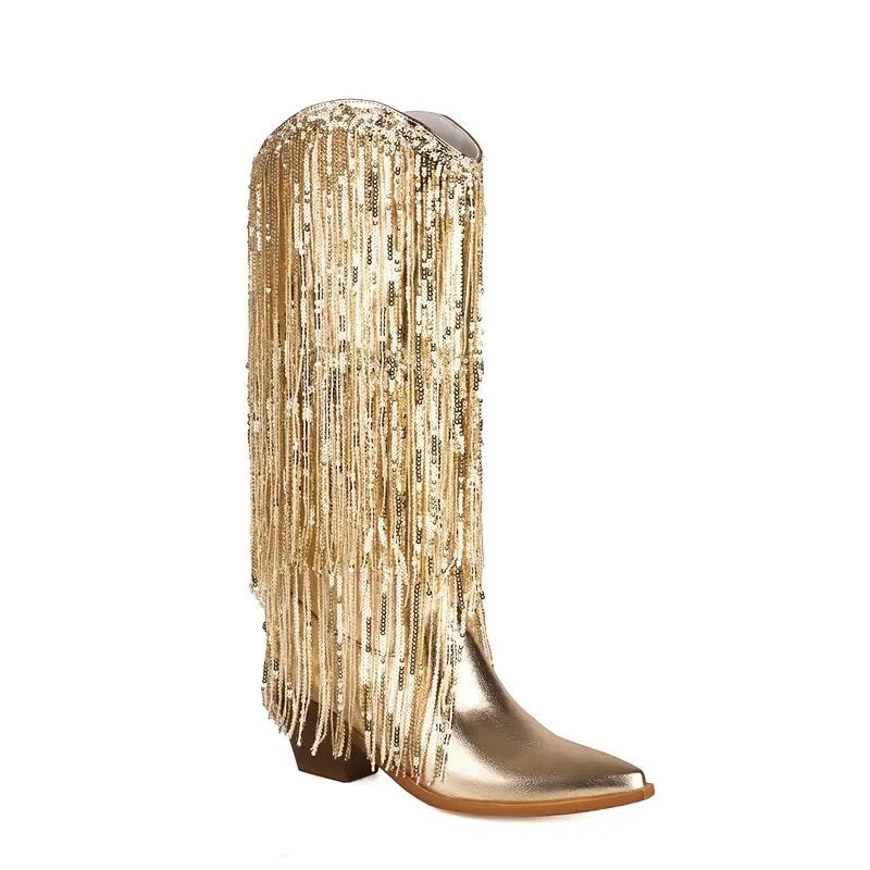 Cowgirl Era | Sequin Tassel Knee High Boots (Comes In Other Colors)
