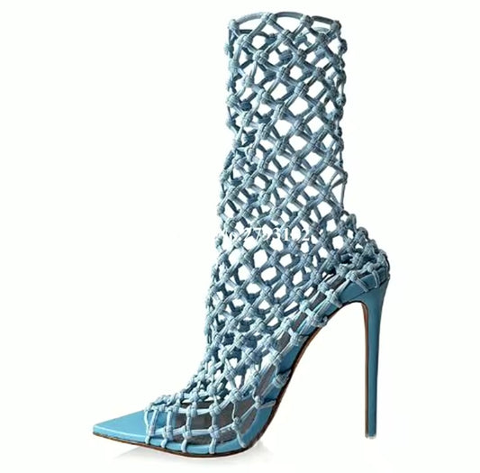 Denim Mesh Heels