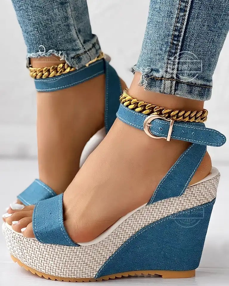 The Denim Wedge Sandals (Preorder Ships 2/29)