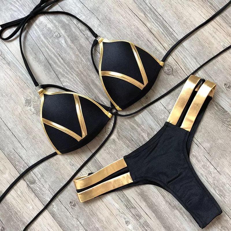 Black and Gold | Two Piece Swimsuit (RESTOCKED) Ready To Ship - Seasonal Secrets