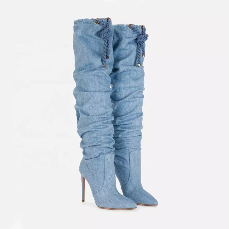 Denim On Denim | Knee High Boots Preorder - Seasonal Secrets